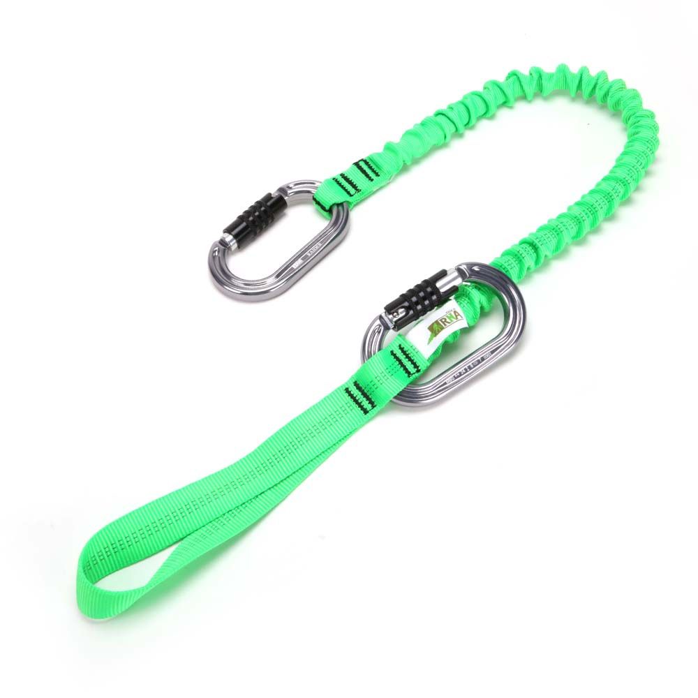 RNA Double Raider Chainsaw Lanyard with Carabiners - Neon Green Heavy-Duty Built-In Bungee Cord, Arborist Gear